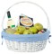 White Round Willow Gift Basket, with Gingham Liner and Handles